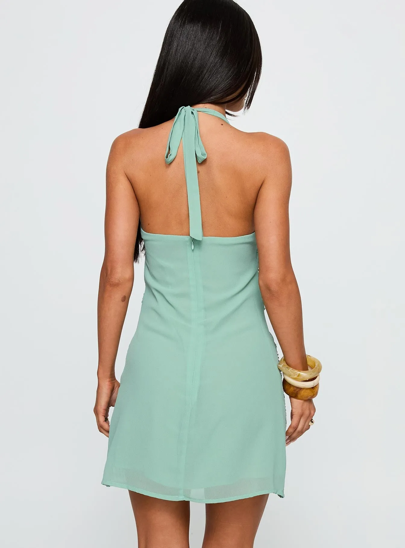 Telenova Halter Mini Dress Green Bar Beat