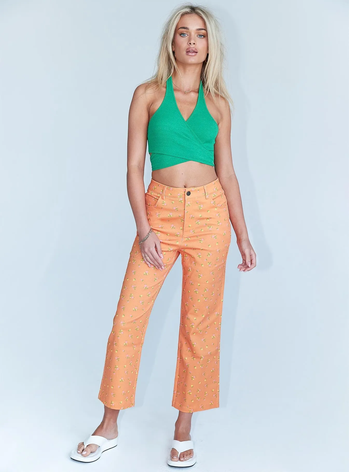 Ivy Floral Straight Leg Jeans Orange Easy Wearing