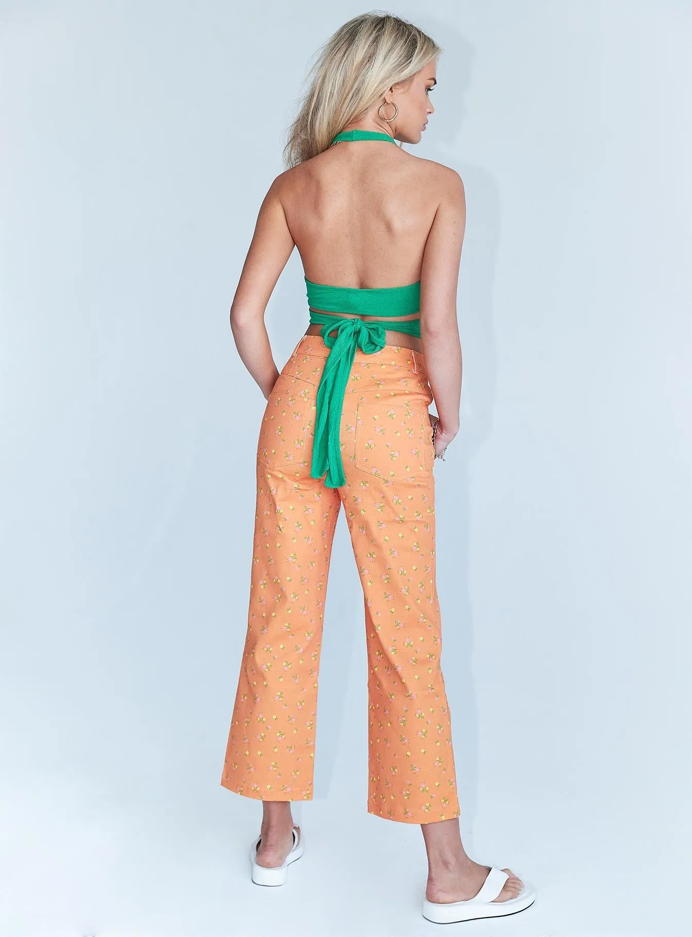 Brunch Outfit Night Out Ivy Floral Straight Leg Jeans Orange