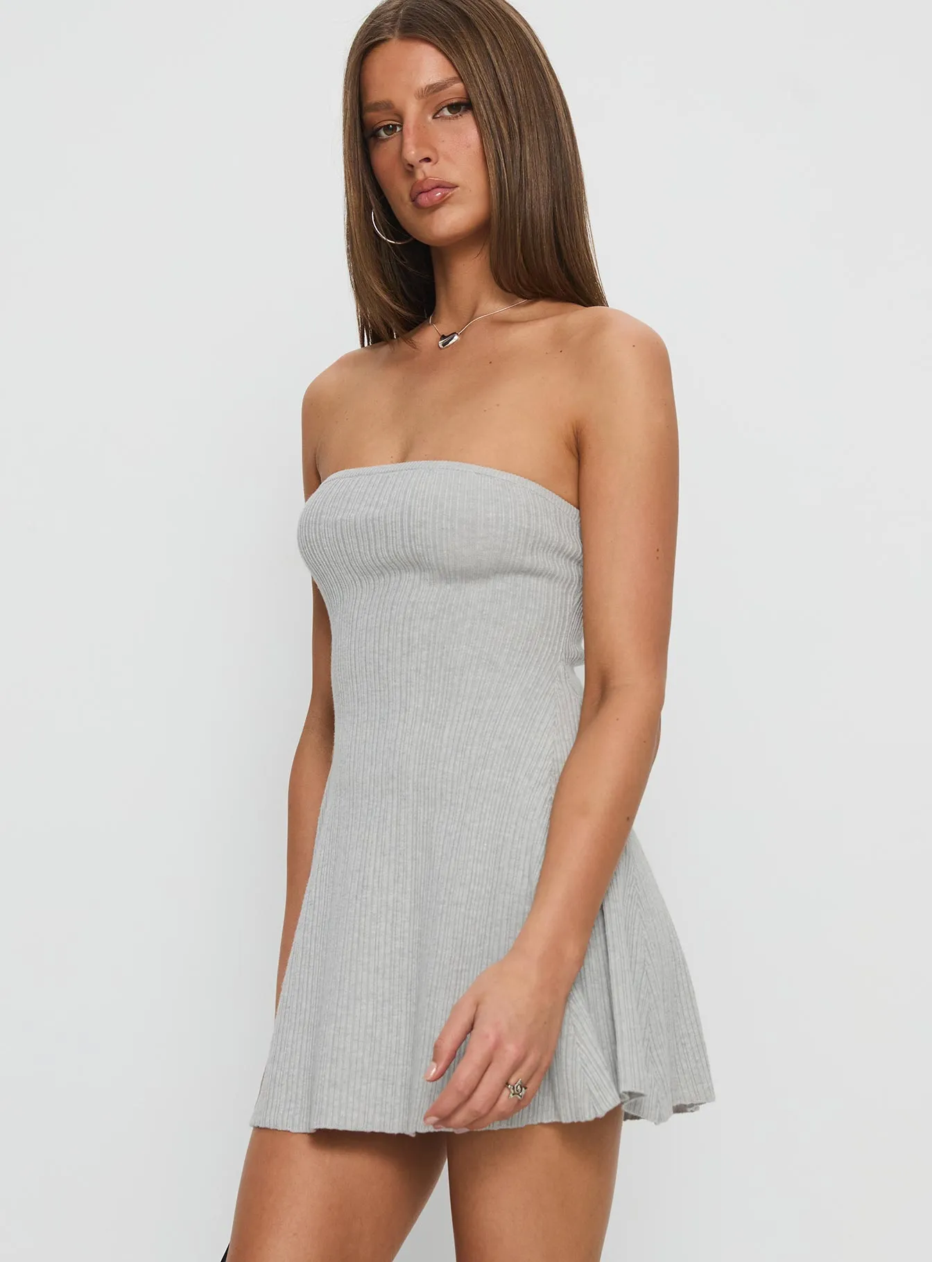 Summer Vibes Dalilah Strapless Rib Knit Mini Dress Grey