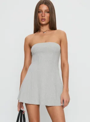Dalilah Strapless Rib Knit Mini Dress Grey Sassy Look Flirty casual wear