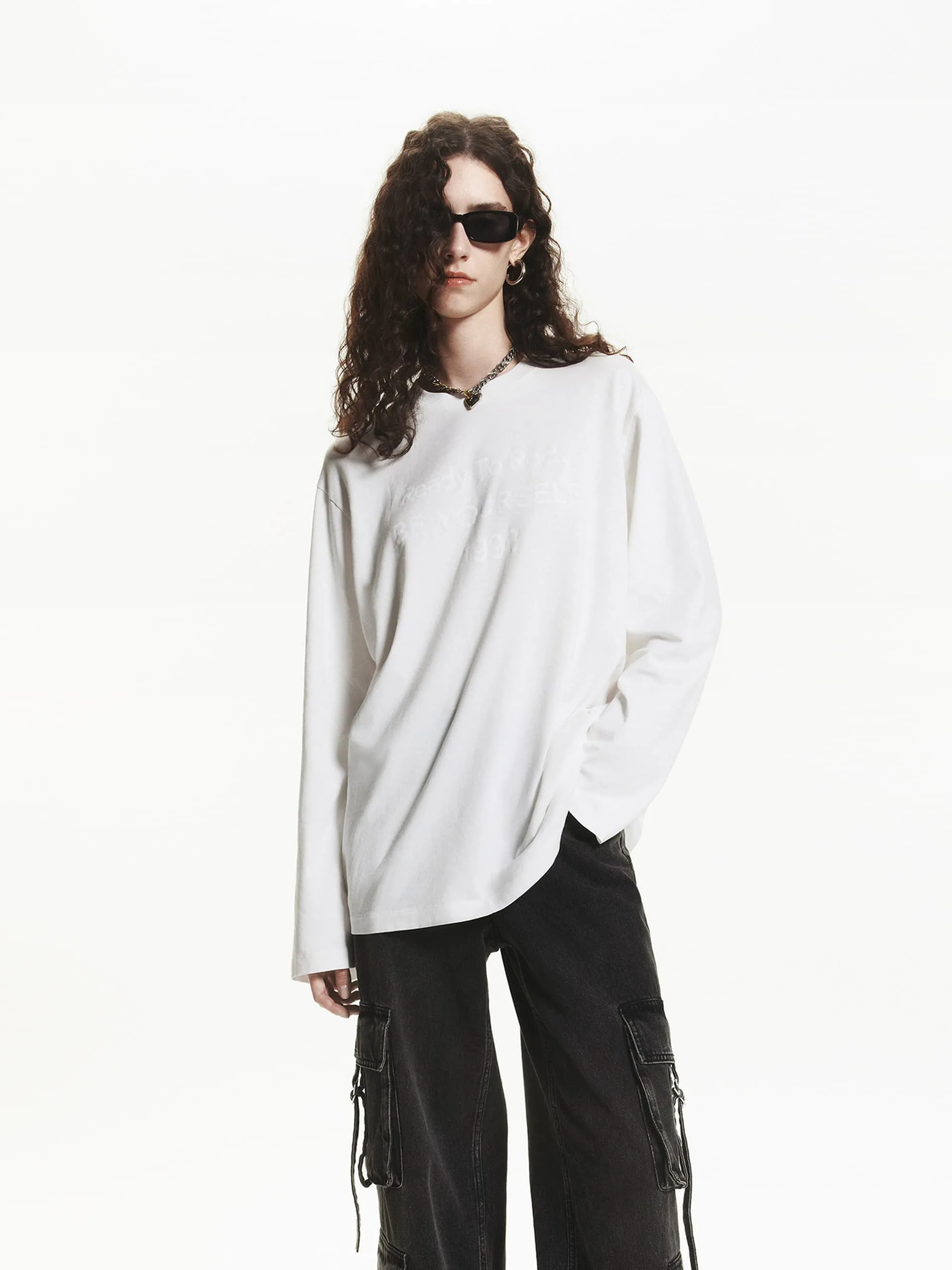 Flexible Ribbed Cuffs Smooth Neckline Letter Print Vintage T-shirt