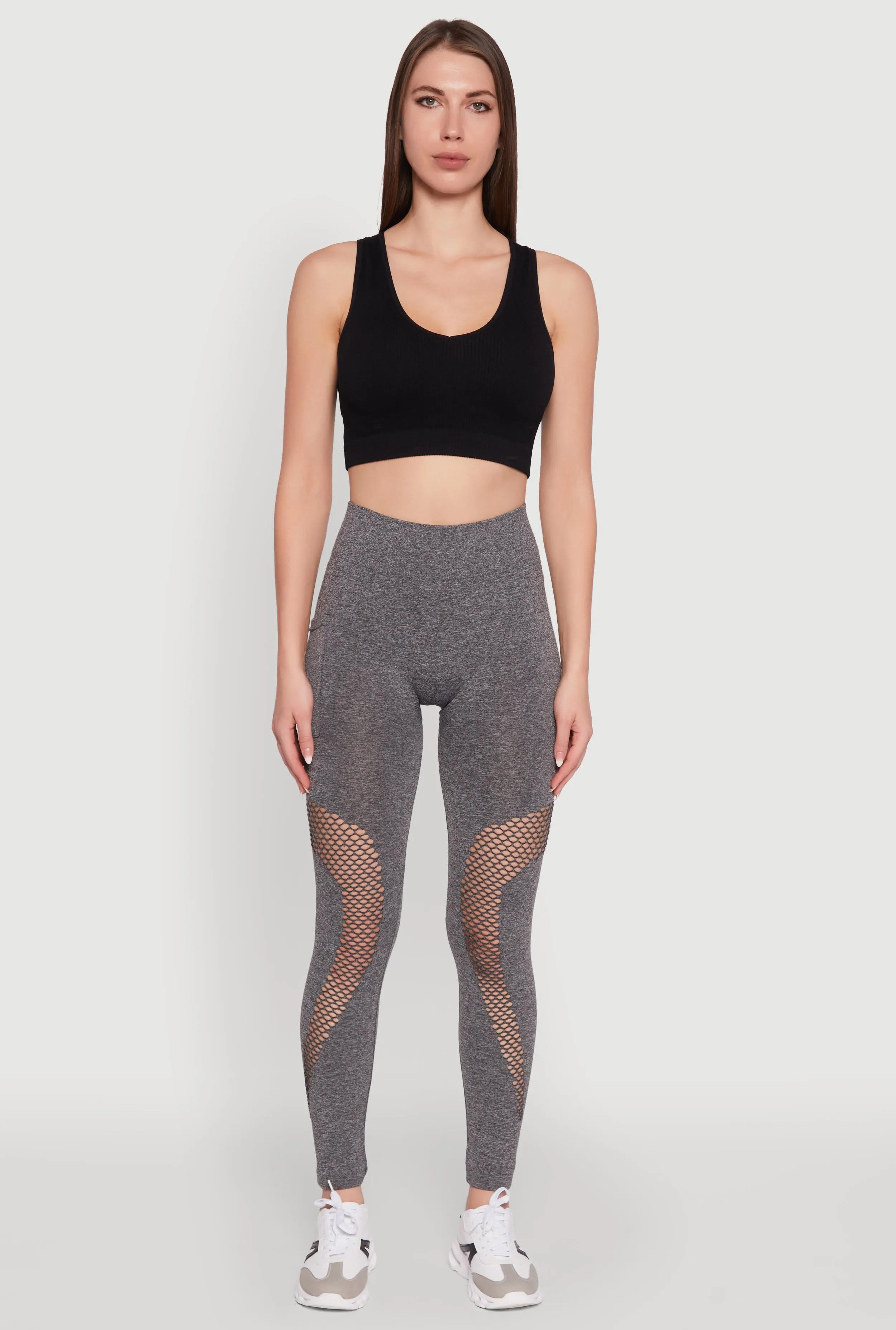 Hiking Trail Non See For Men Airport Travel Fishnet Detail High Waisted Leggings with Booty Lift