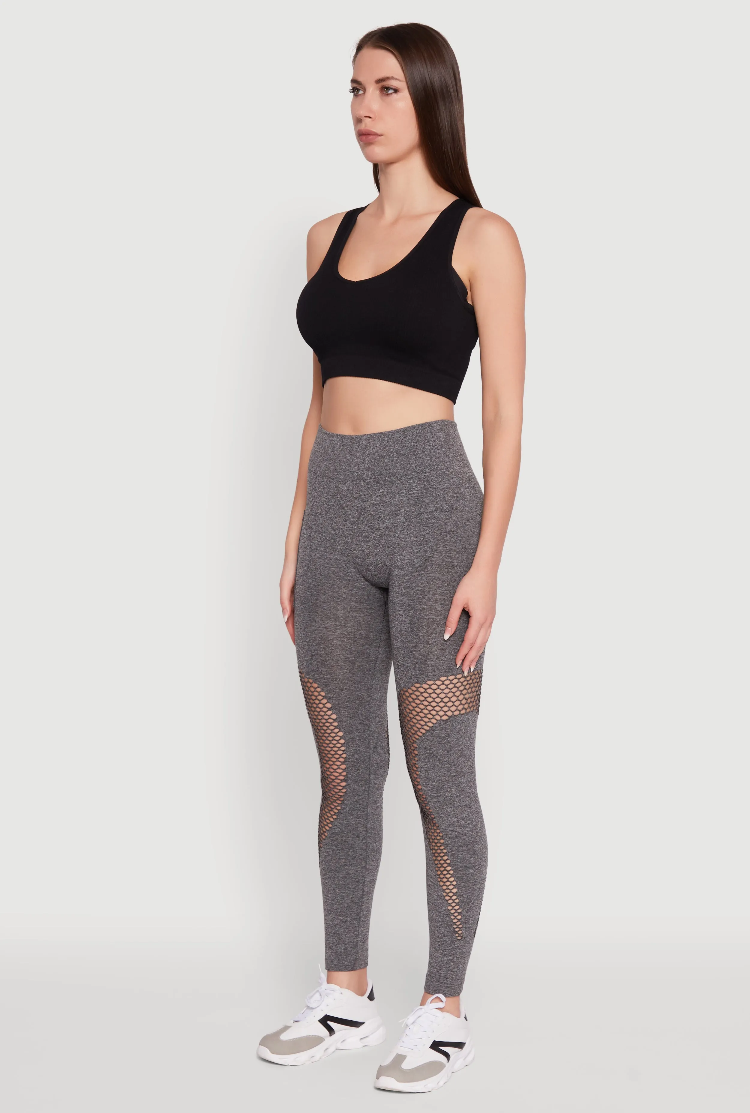 Fishnet Detail High Waisted Leggings with Booty Lift Minimalist Style Loose Fit