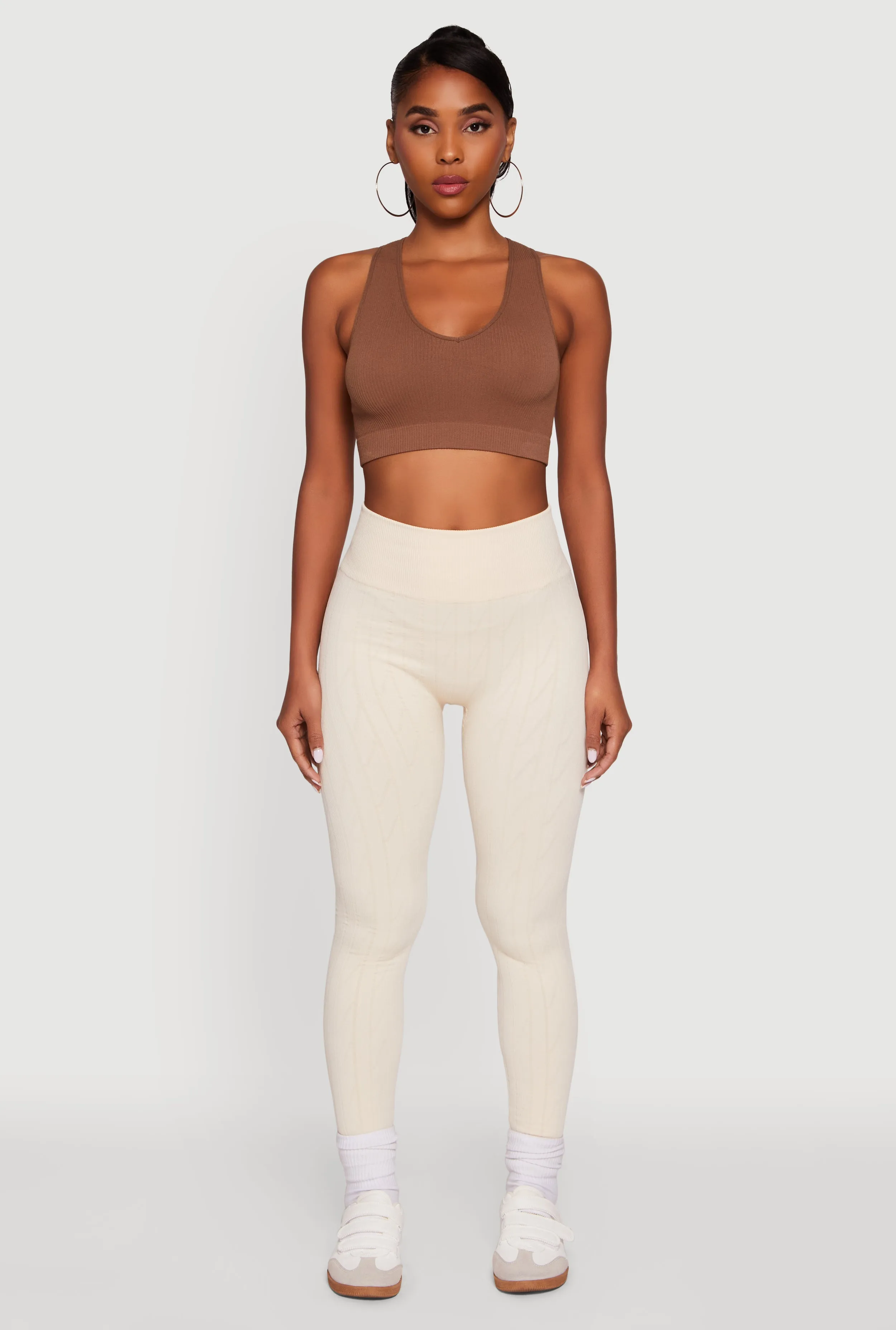 Casual Look Textured Knit Fleece Lined Leggings