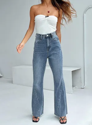 Chandra Flare Jeans Mid Wash Denim Work Meeting Relaxed Style
