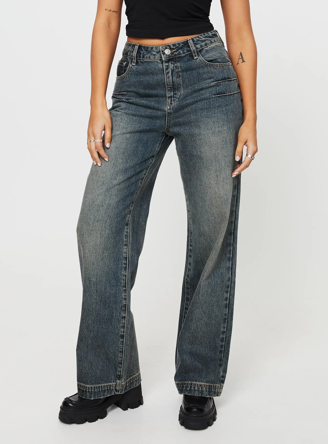 Classic Wear Morning Stroll Relaxed Look Betley High Rise Wide Leg Jeans Vintage Wash Denim