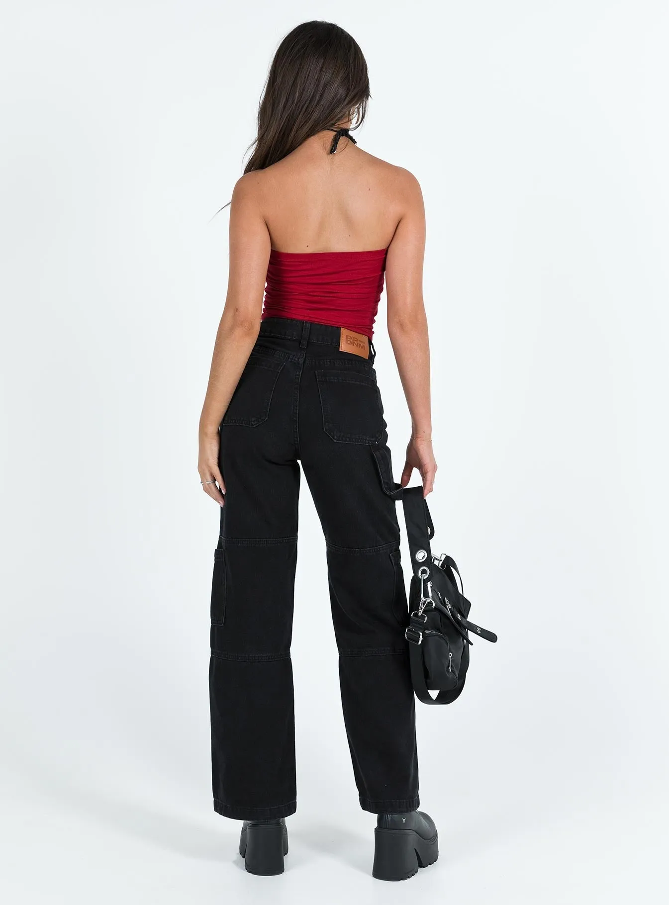 Odor Control Treatment Cozy Feel Thomson High Rise Wide Leg Cargo Jeans Black