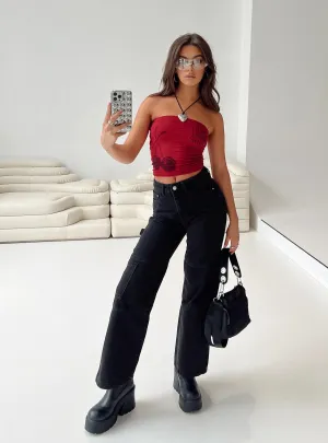 Clean Aesthetic Thomson High Rise Wide Leg Cargo Jeans Black