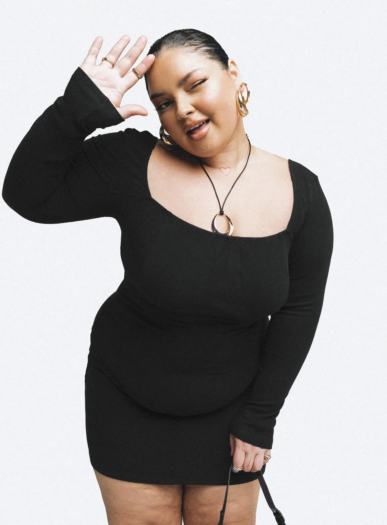 Denielle Mini Dress Black Curve Seam Free Edges Neon Glow