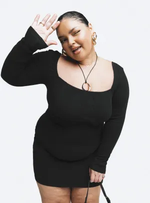 Denielle Mini Dress Black Curve Seam Free Edges Neon Glow