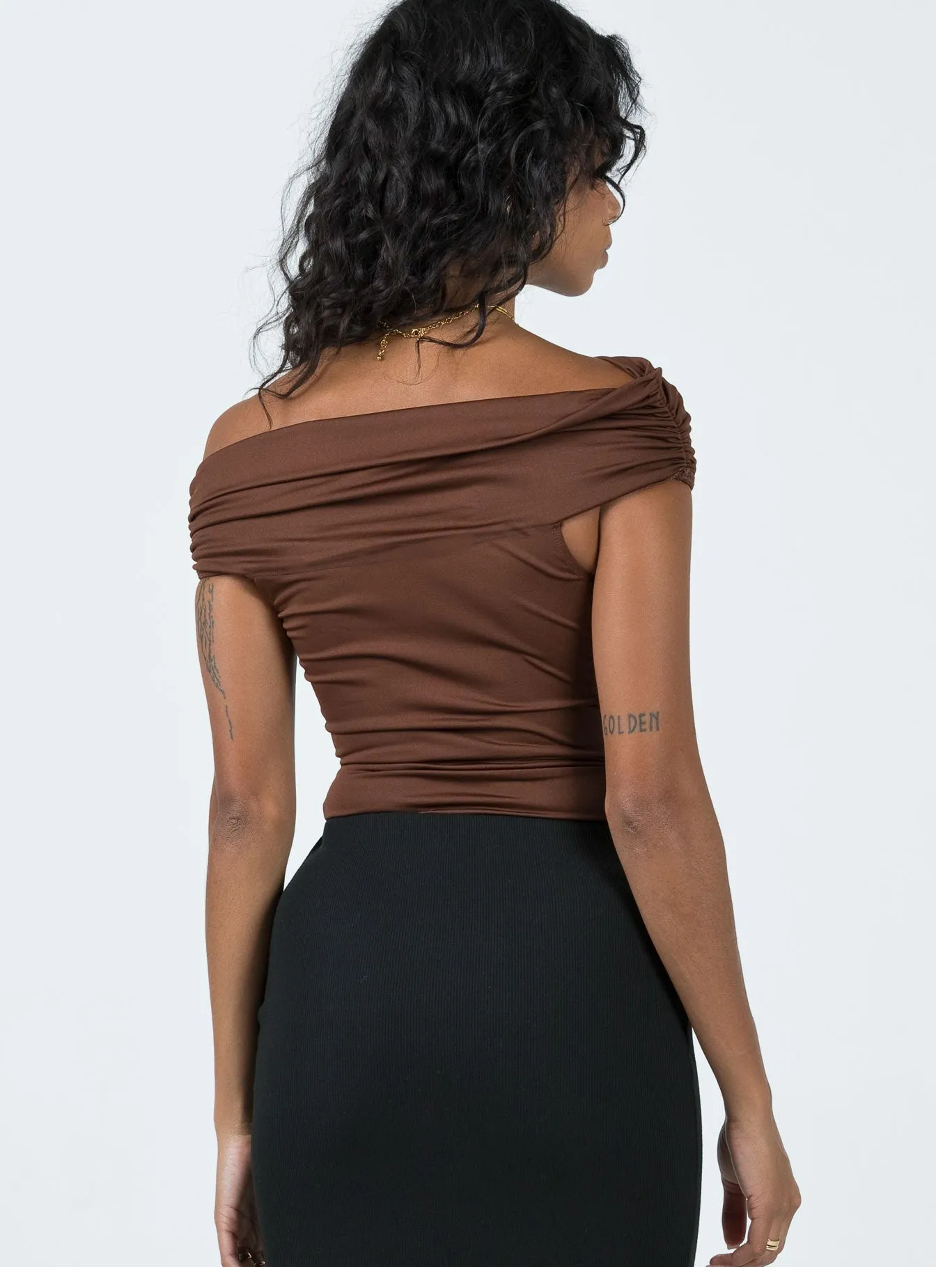 Stocklin Off Shoulder Bodysuit Chocolate Event Slim