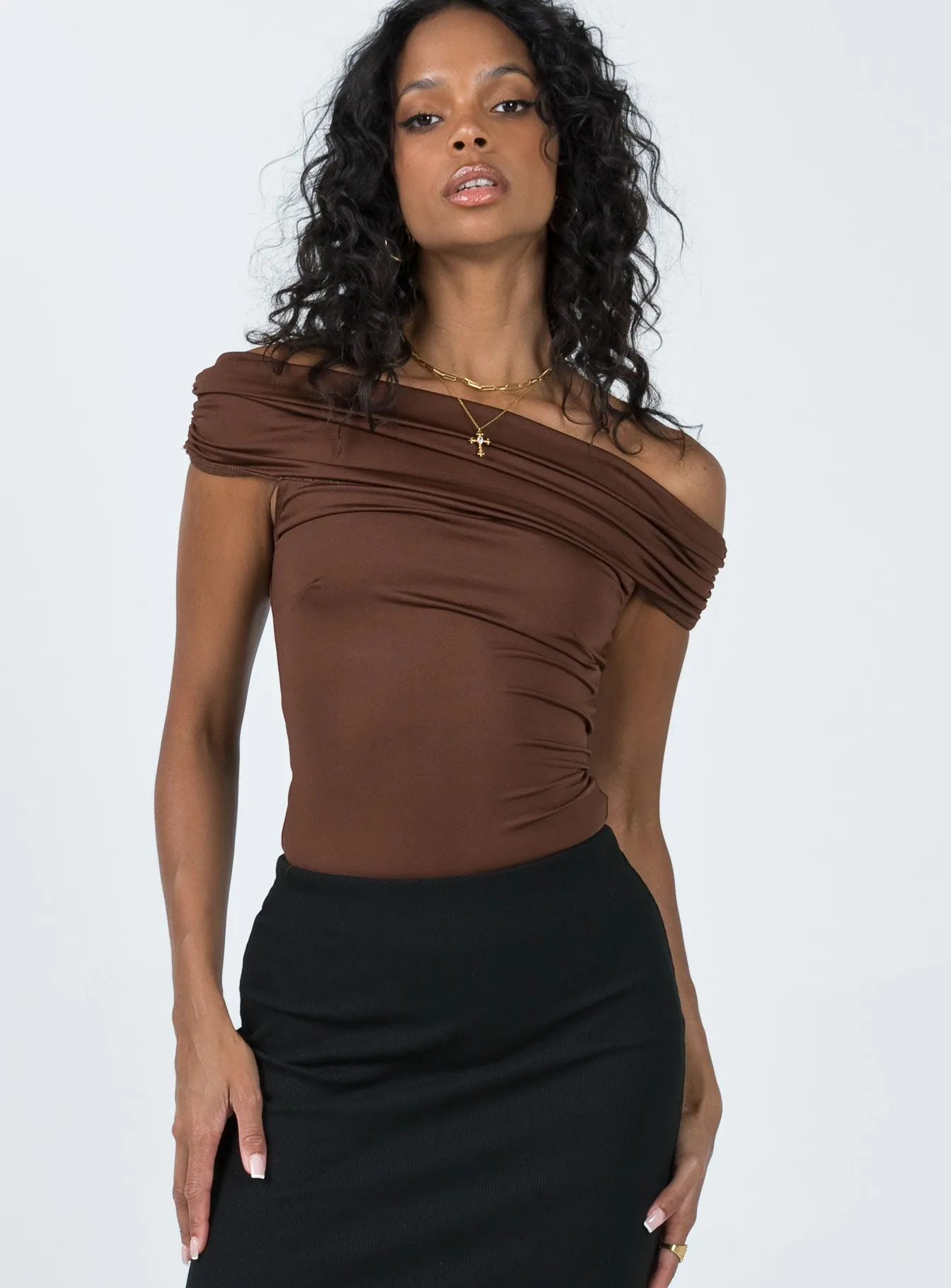Relax Daily Eco Worker Stocklin Off Shoulder Bodysuit Chocolate