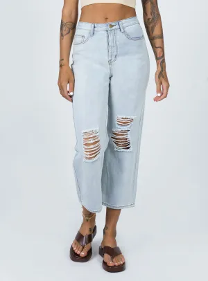 Sunny Vibes Office Wear Billed Ripped Jean Light Wash Denim
