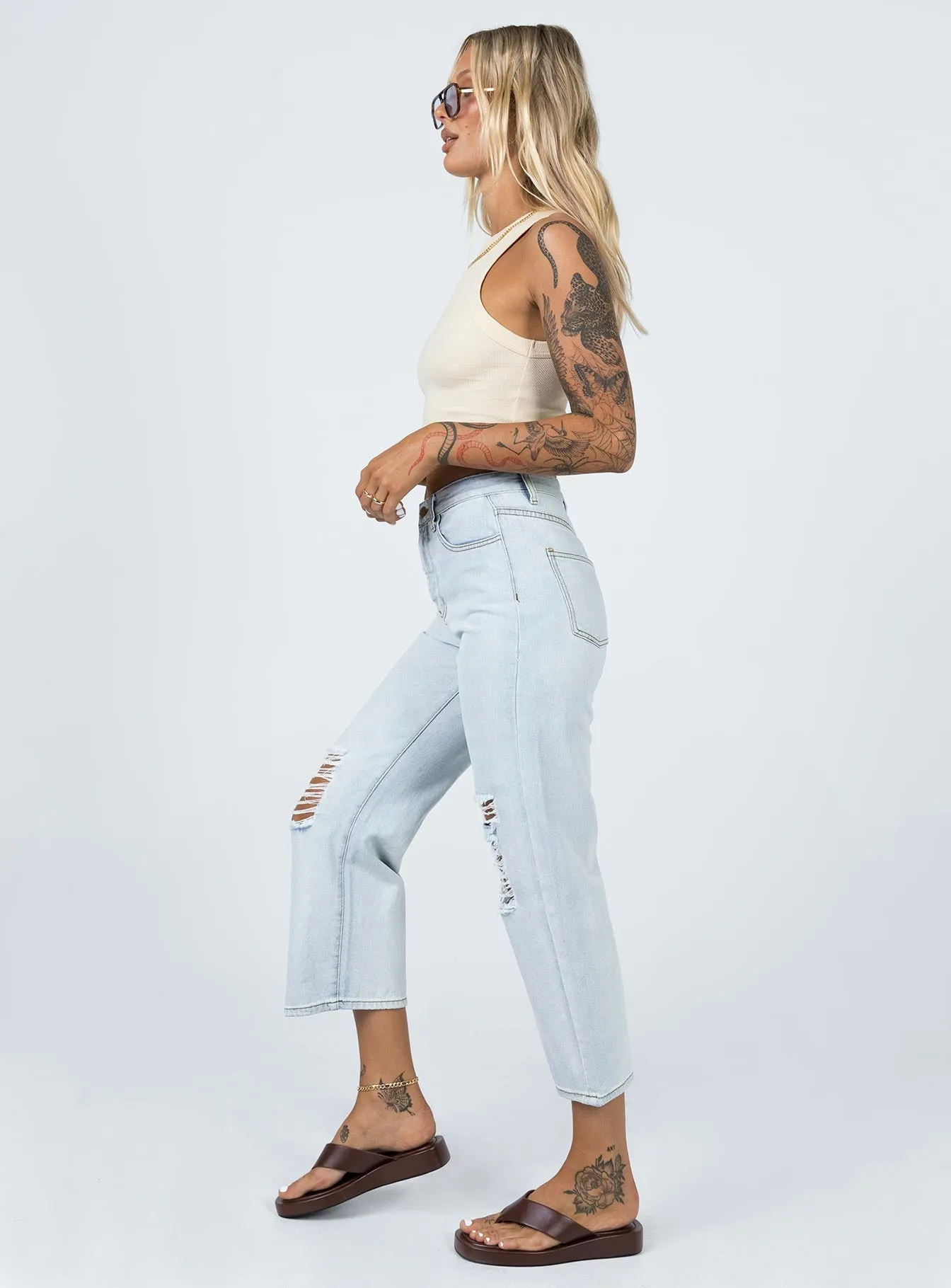 Billed Ripped Jean Light Wash Denim Soft Touch