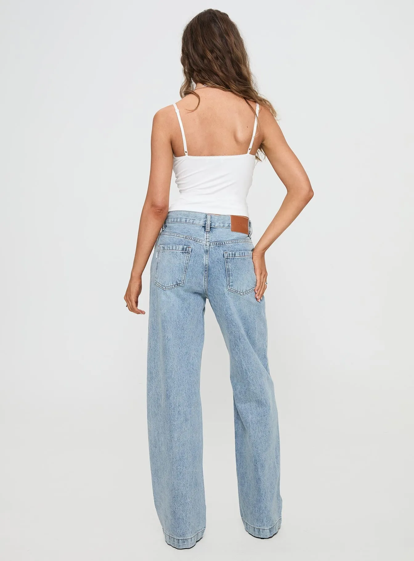 Stretch Soft Anelli Low Rise Straight Leg Jeans Light Blue Wash