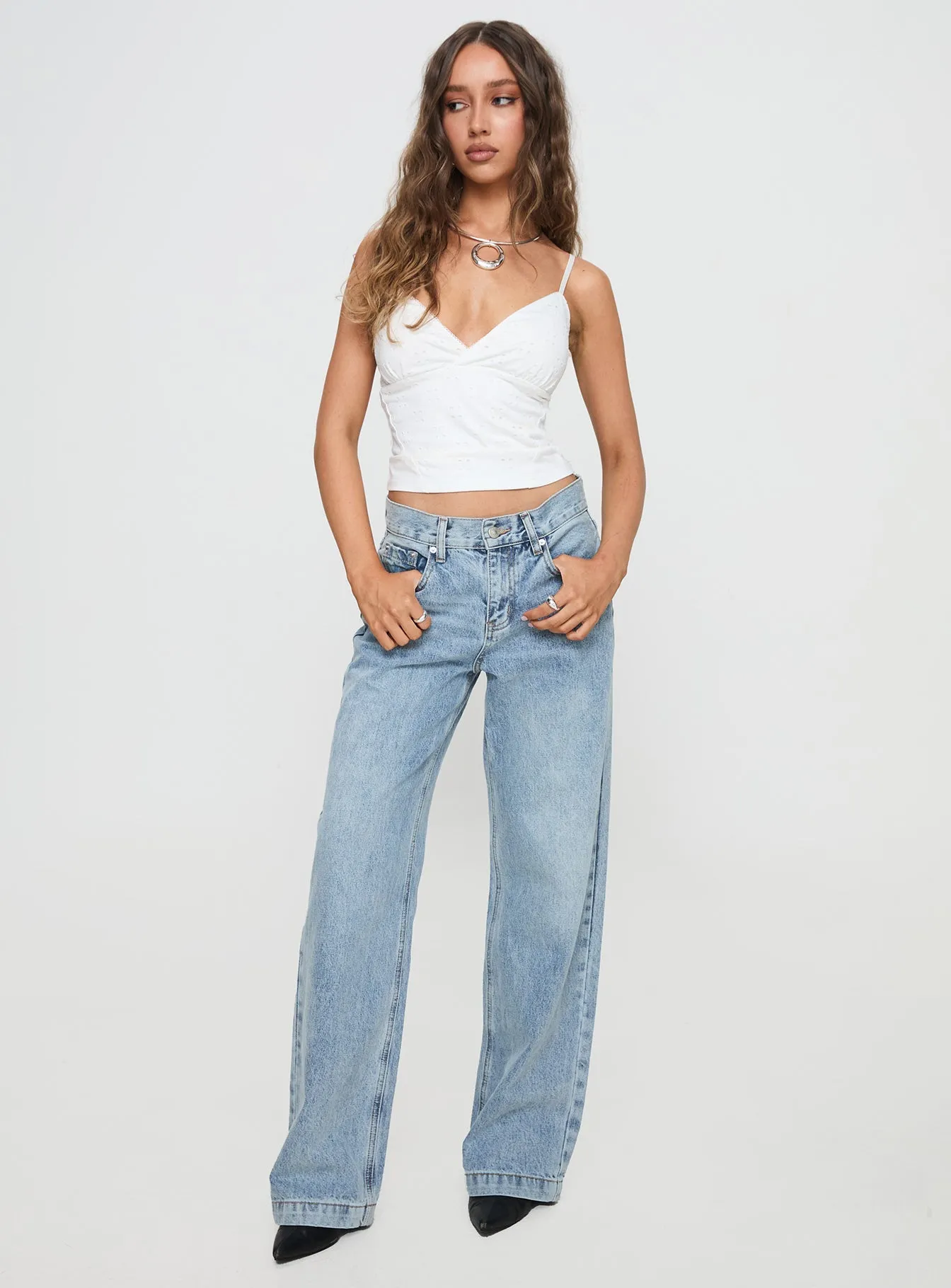 Anelli Low Rise Straight Leg Jeans Light Blue Wash Casual Street Everyday Party Look