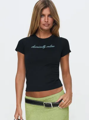 Casual Everyday Chronically Online Graphic Top Black