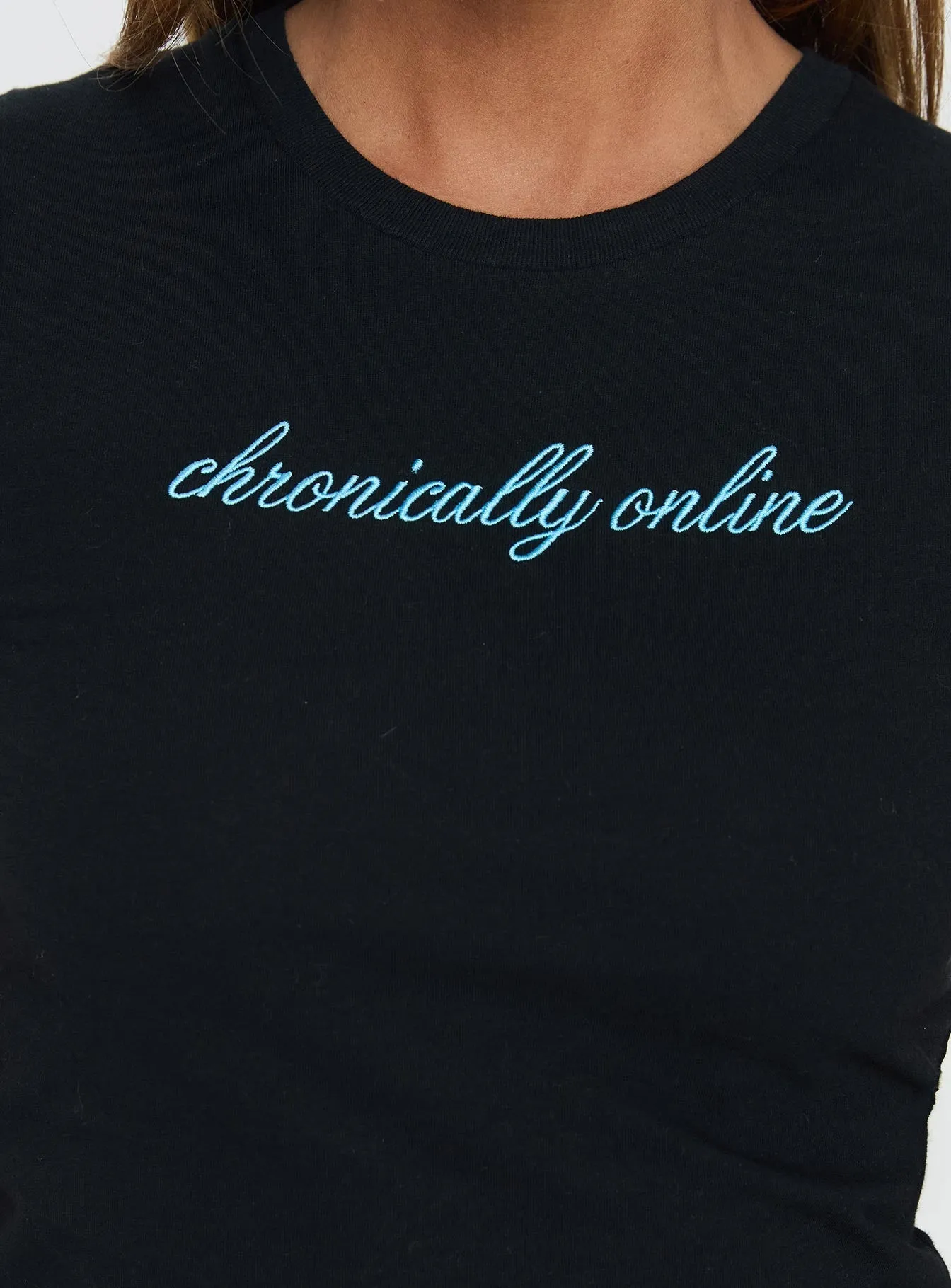 Chronically Online Graphic Top Black in demand