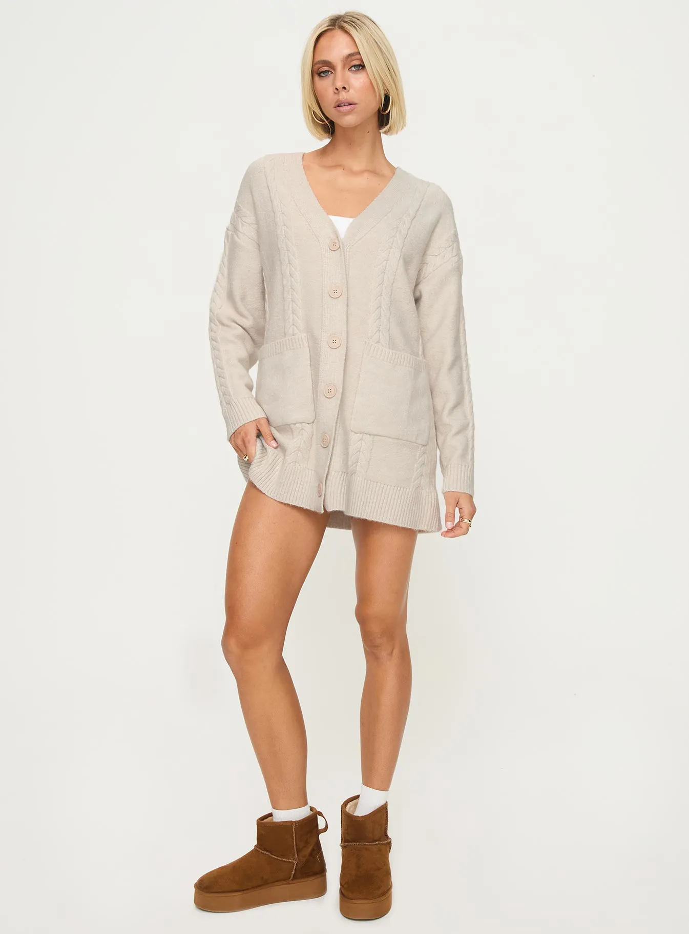 Fashionable short dress for events Bold statement dress Cardi Long Sleeve Mini Dress Cream