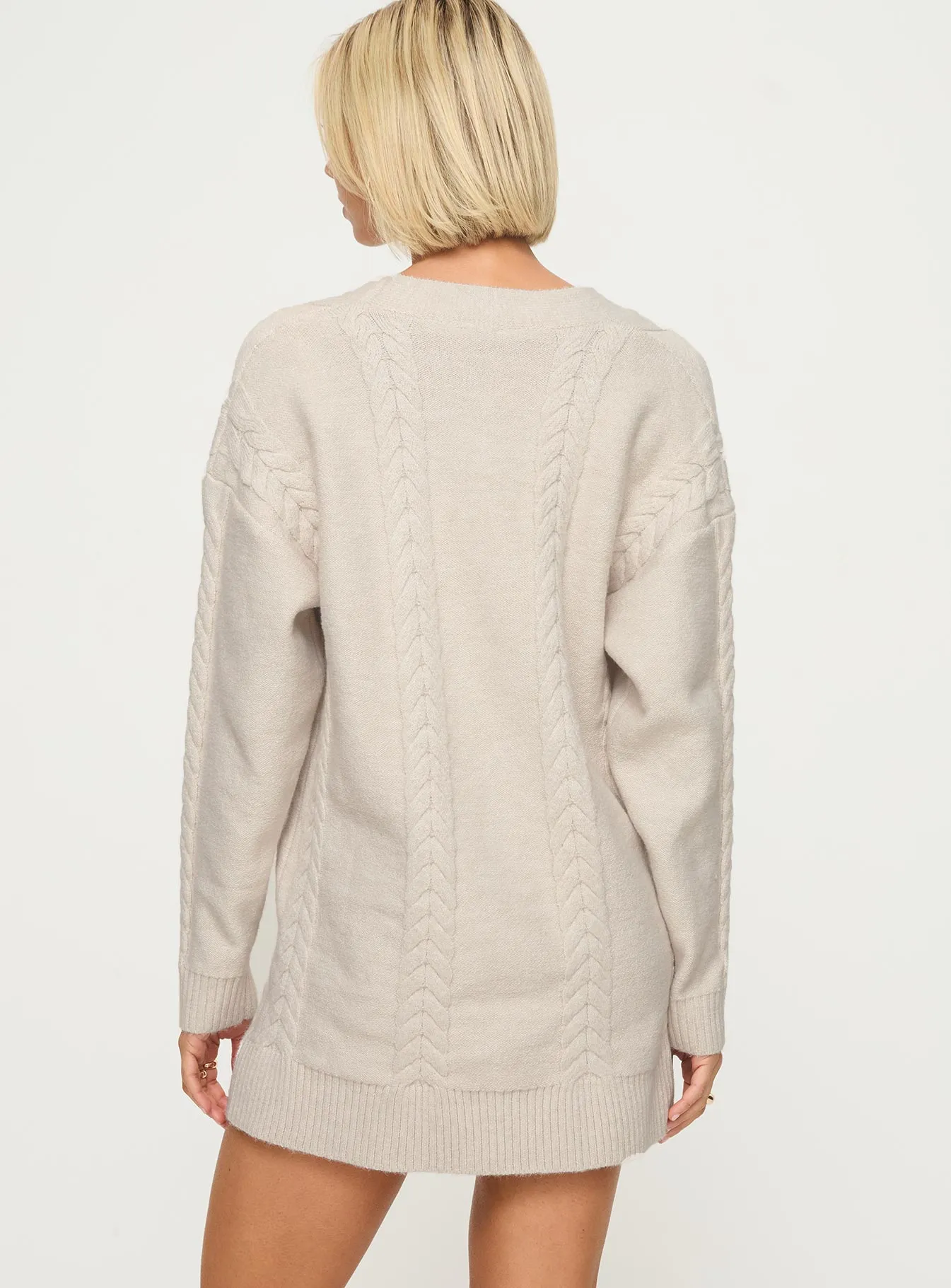 Cardi Long Sleeve Mini Dress Cream Fun Beat Cross Back Support Design