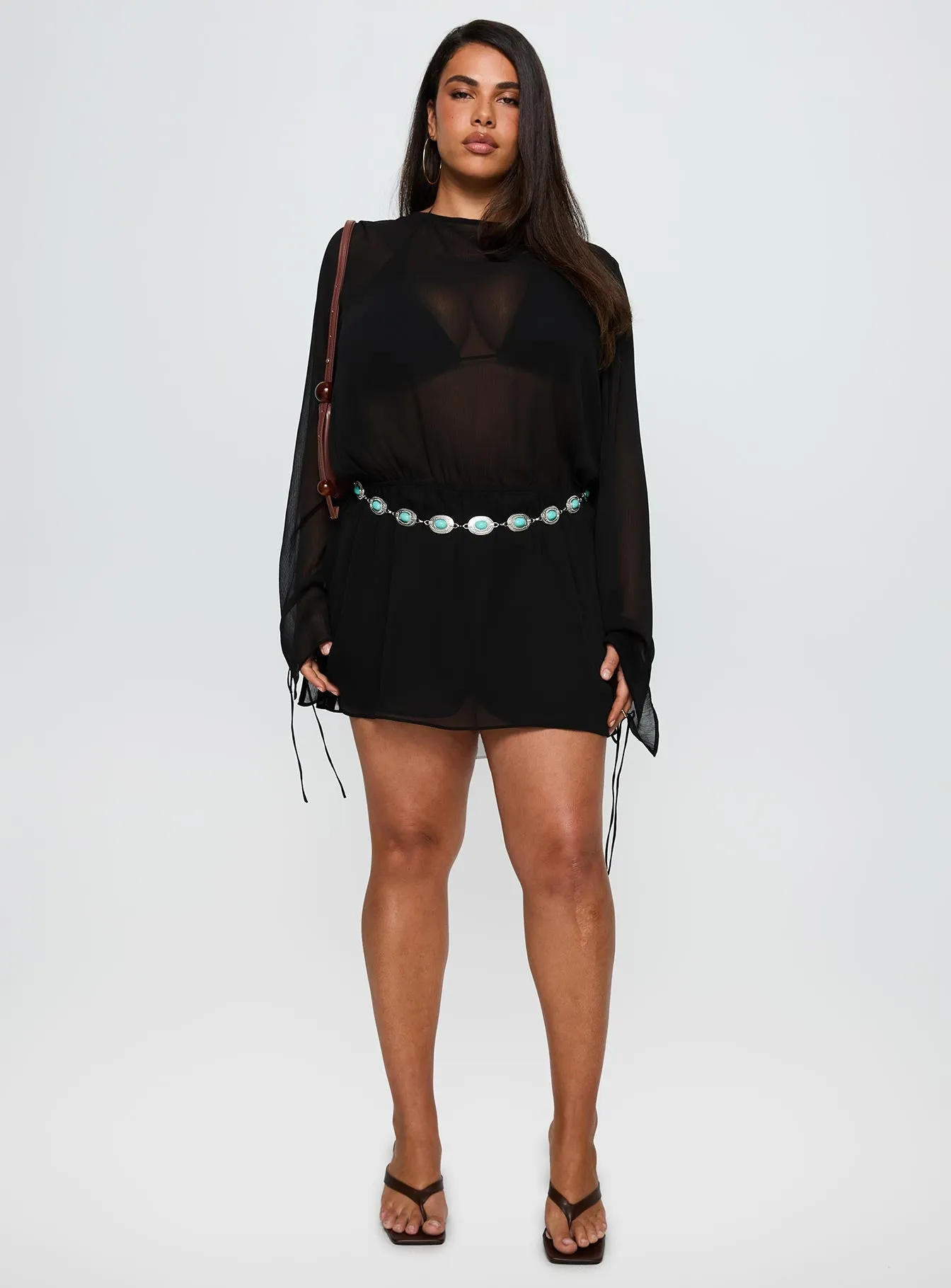 Weighted Hem Get Closer Backless Playsuit Black Curve