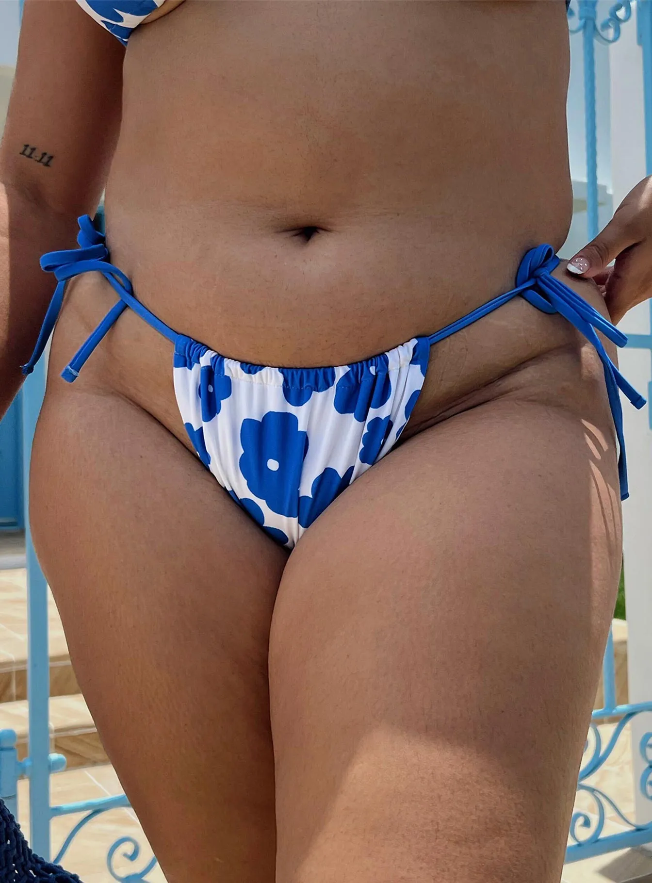 Sasha Eco Nylon Bikini Bottom Blue Floral Curve Butter Soft Stretch