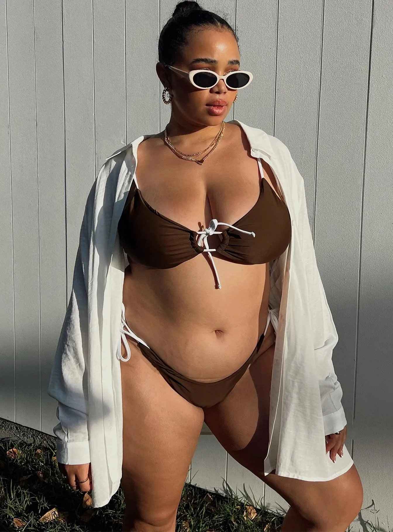 Janey Bikini Bottoms Brown Curve Anti Slip Trim