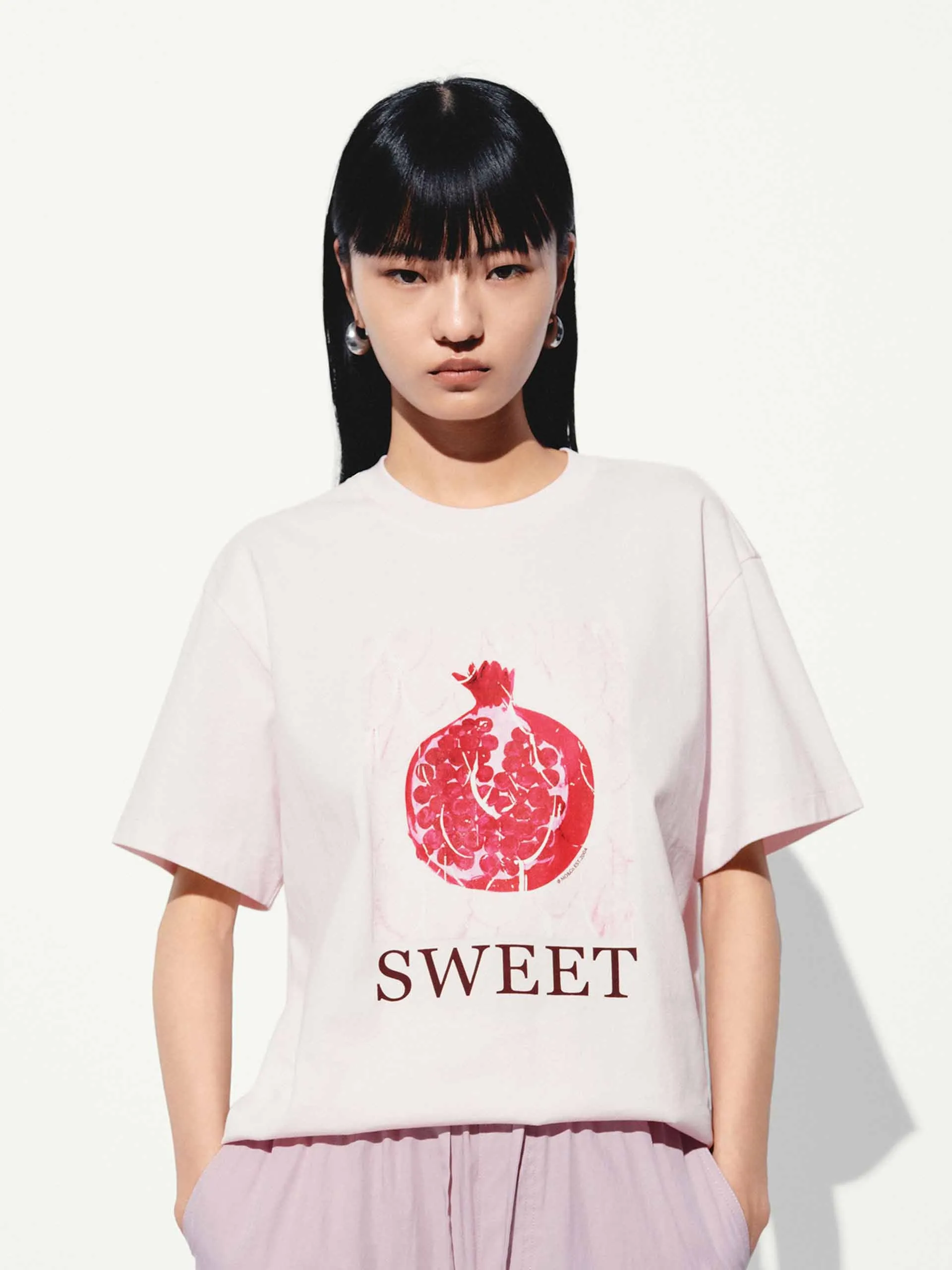 Fruit Print Cotton T-shirt Breathable Material Seam Free Back