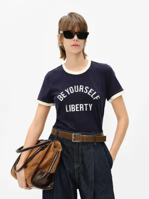 Contrast Trim Letter T-shirt Indoor Comfort Easy Look