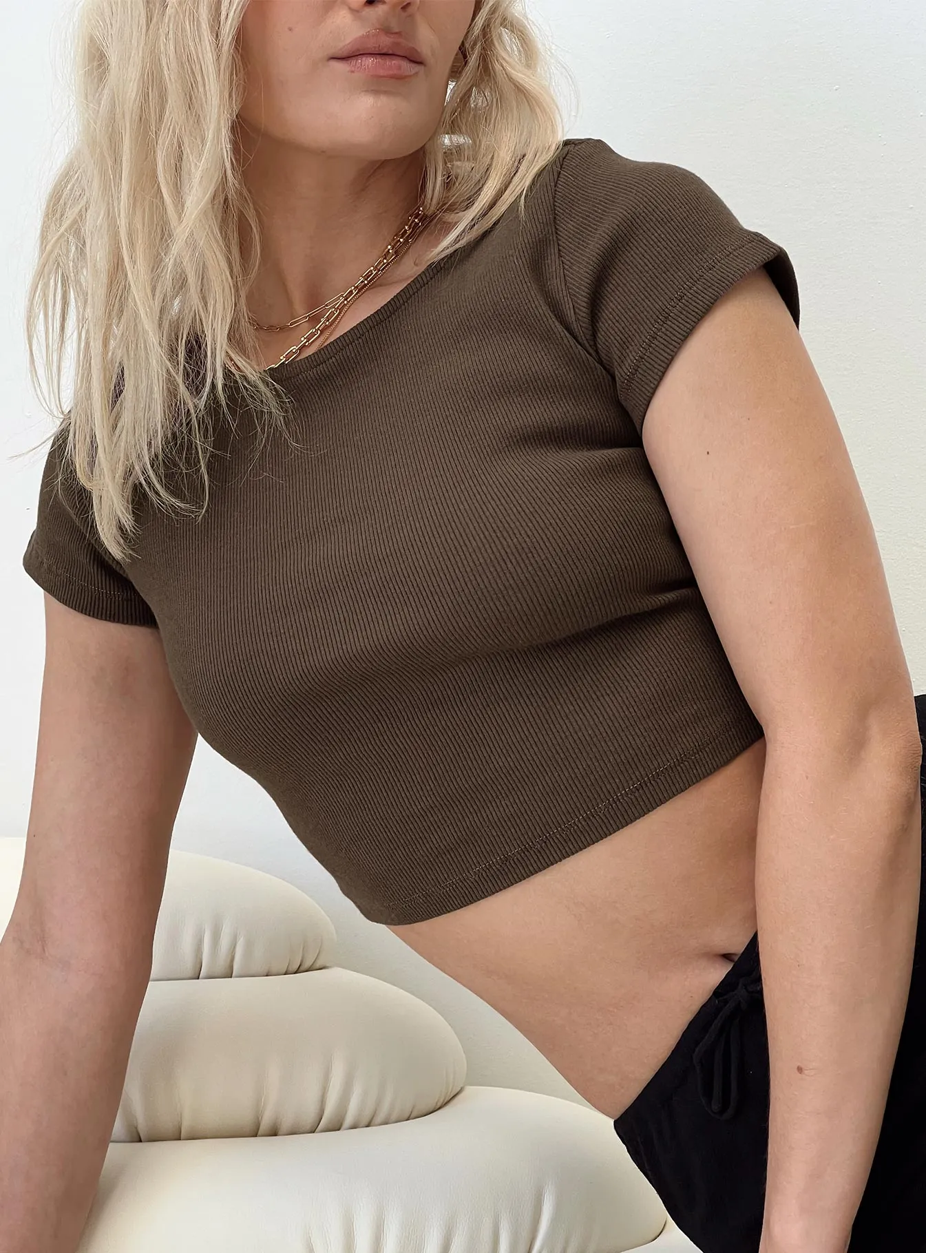 Classic Crop Tee Brown Sustainable Material Blend