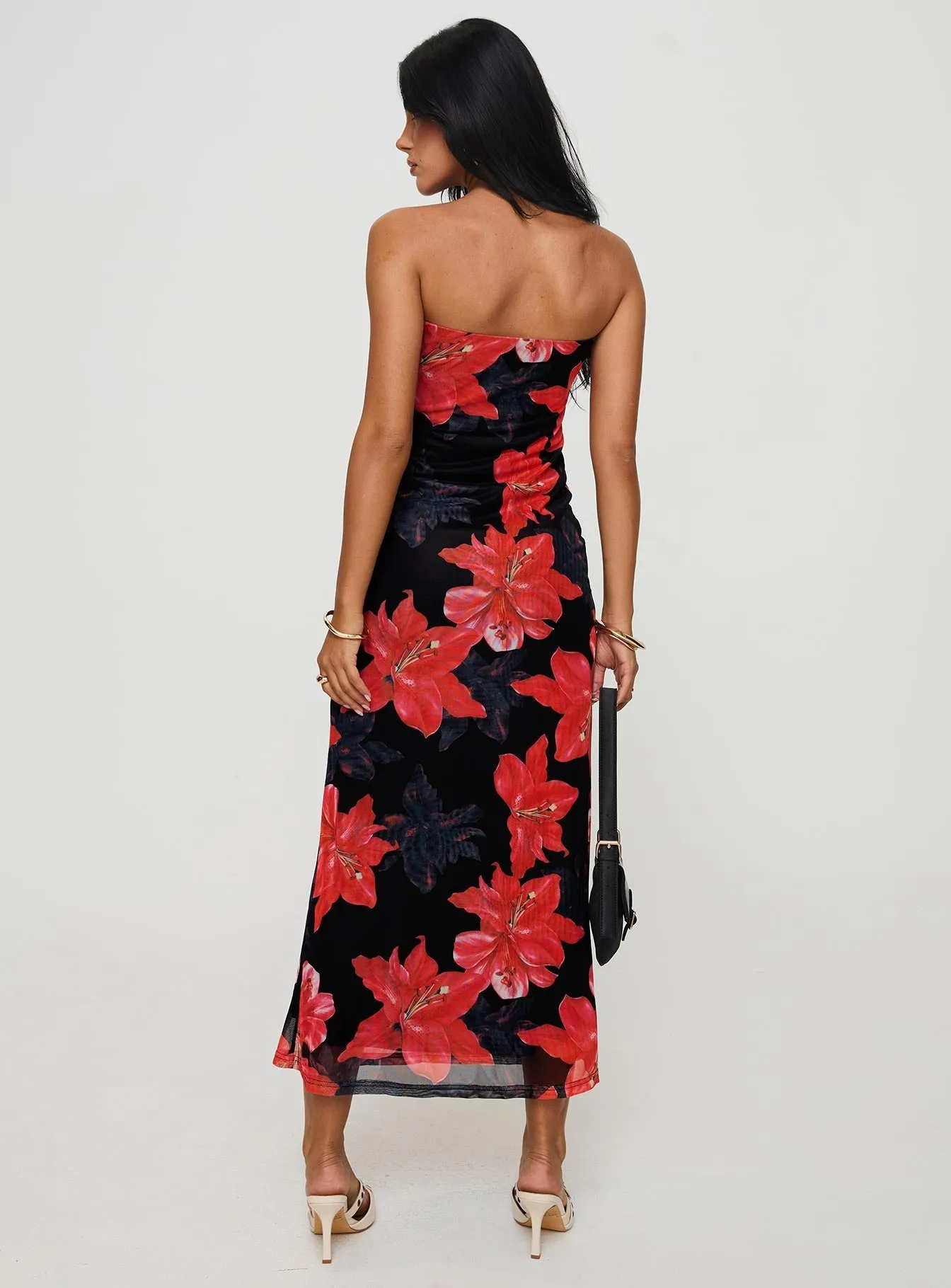 Urban Cool Celik Strapless Maxi Dress Black / Floral