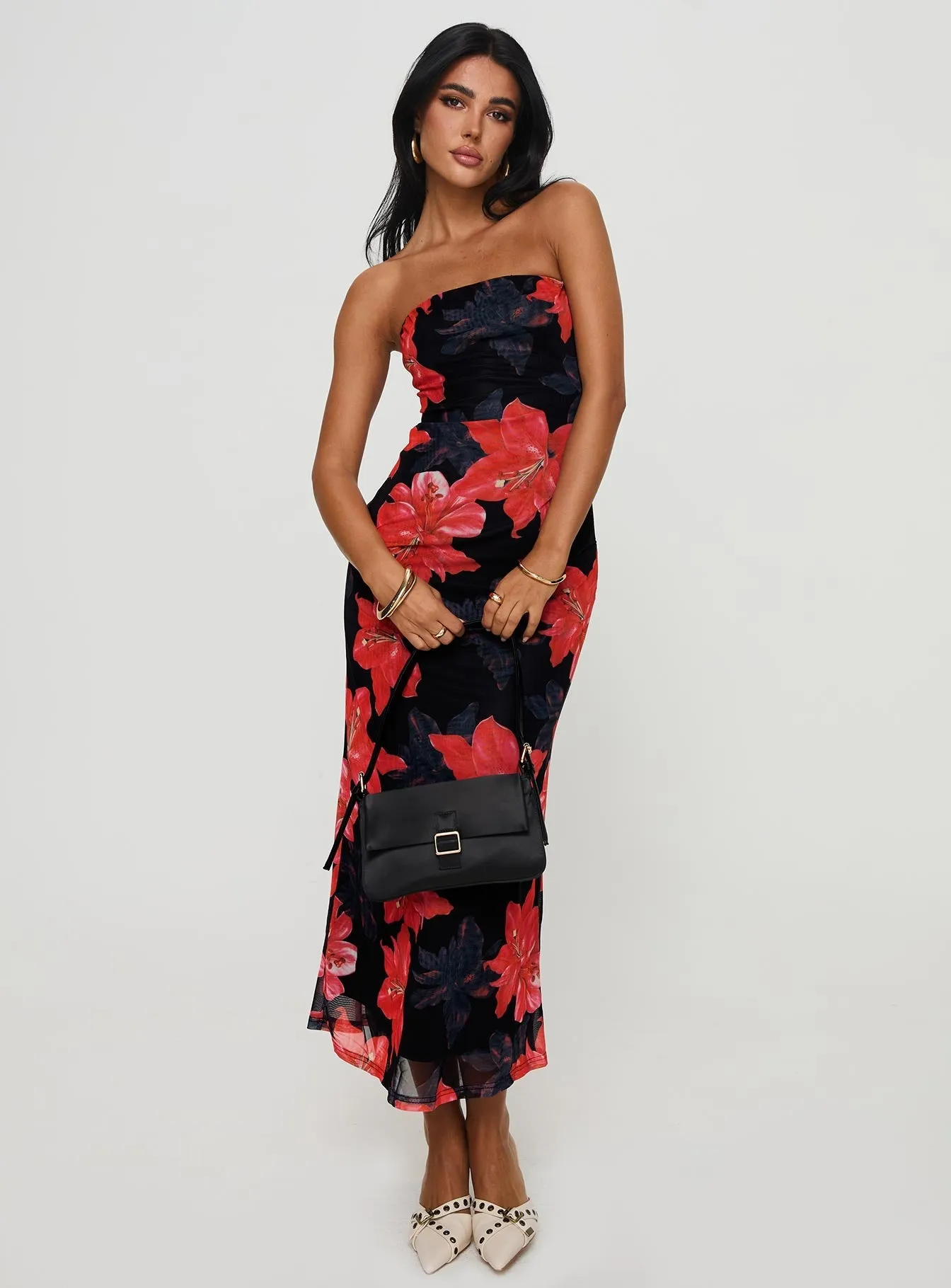 Jade Glow Celik Strapless Maxi Dress Black / Floral