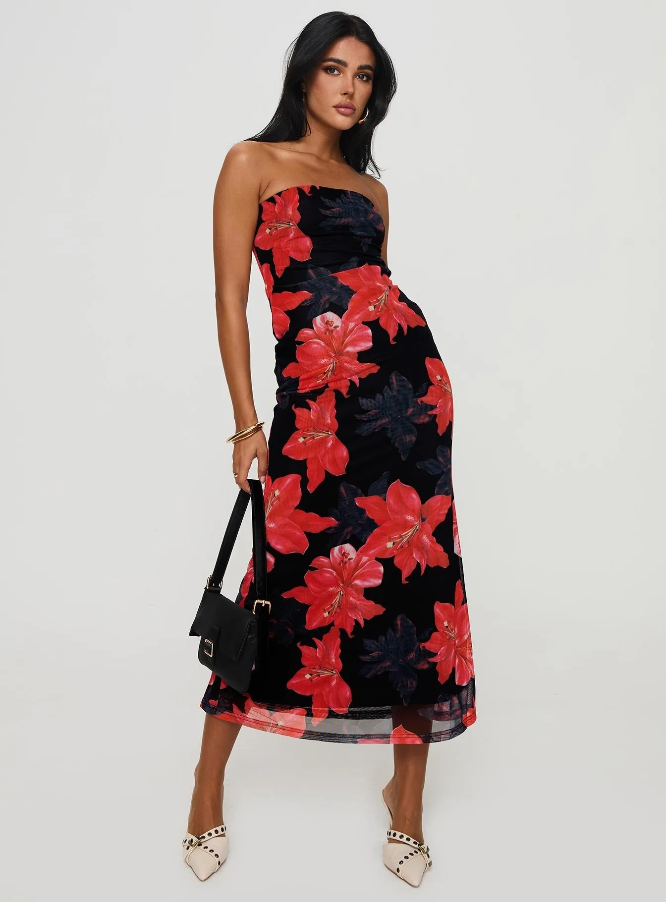 Soft-touch maxi gown Celik Strapless Maxi Dress Black / Floral