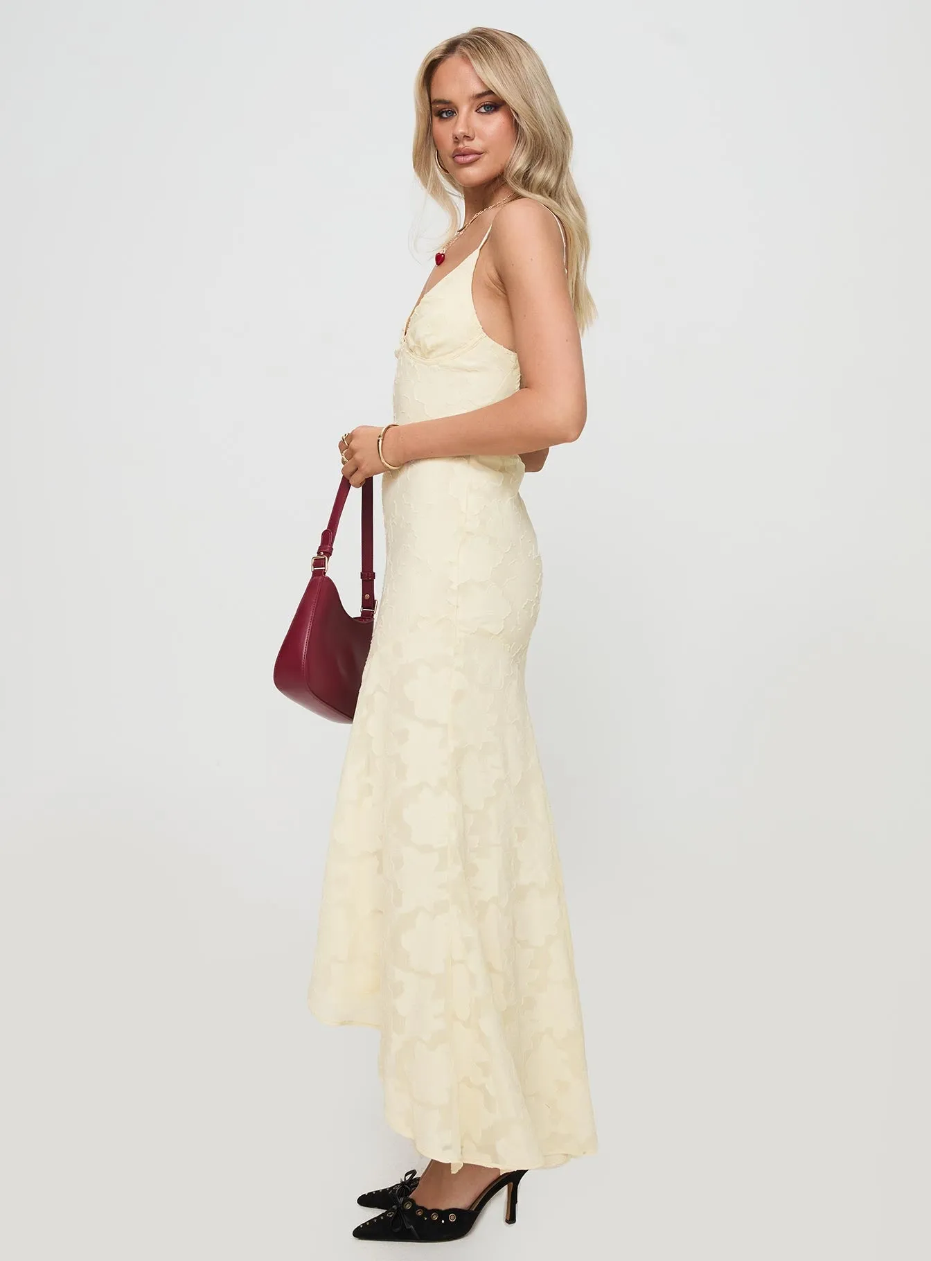 Side Slit With its relaxed fit this dress is perfect for both casual and formal settings Cyrene Maxi Dress Lemon