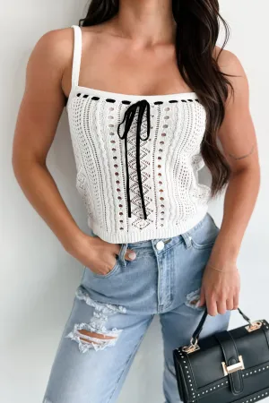 Subtle Charmer Contrast Bow Sweater Tank (White/Black) Low Profile Collar Dull color