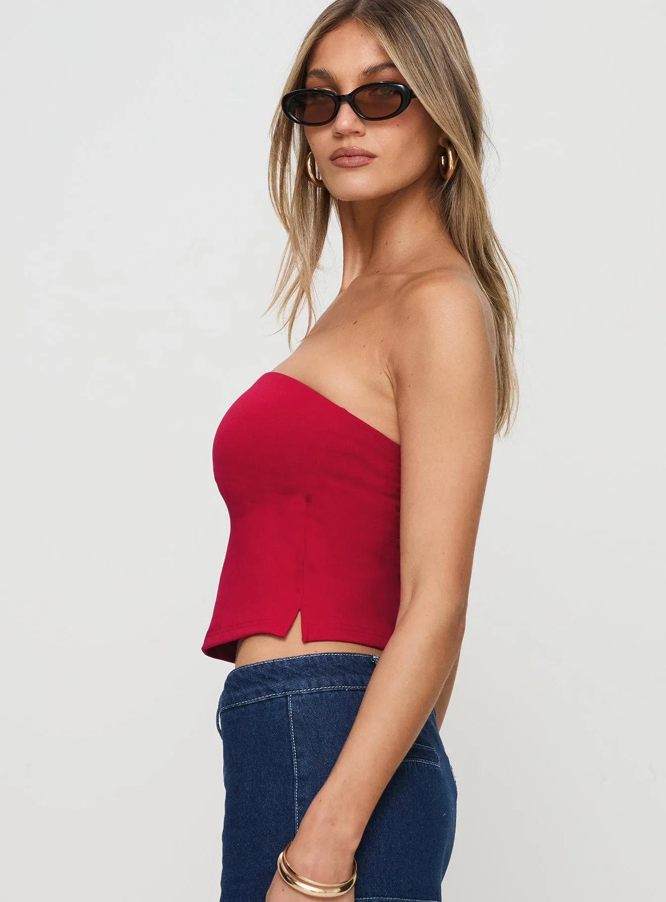 ReflectiveAccents Tagless Collar Aurorah Strapless Top Red