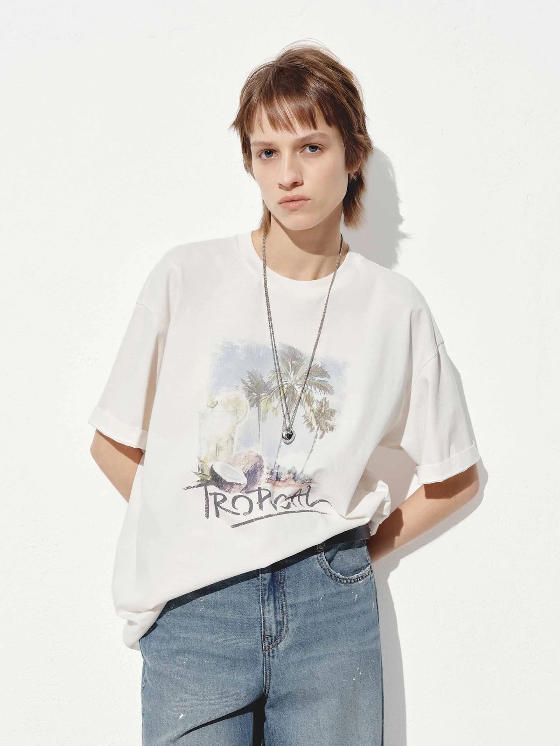 Tropical Cotton Print T-shirt Fashion Ready Classic Trend Look