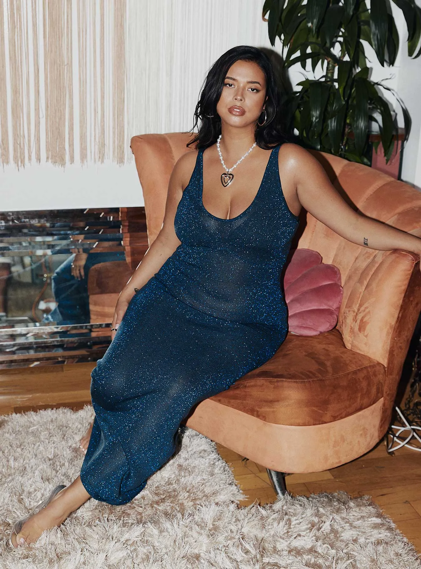 Alyssia Knit Maxi Dress Navy Curve Light and breathable fabric