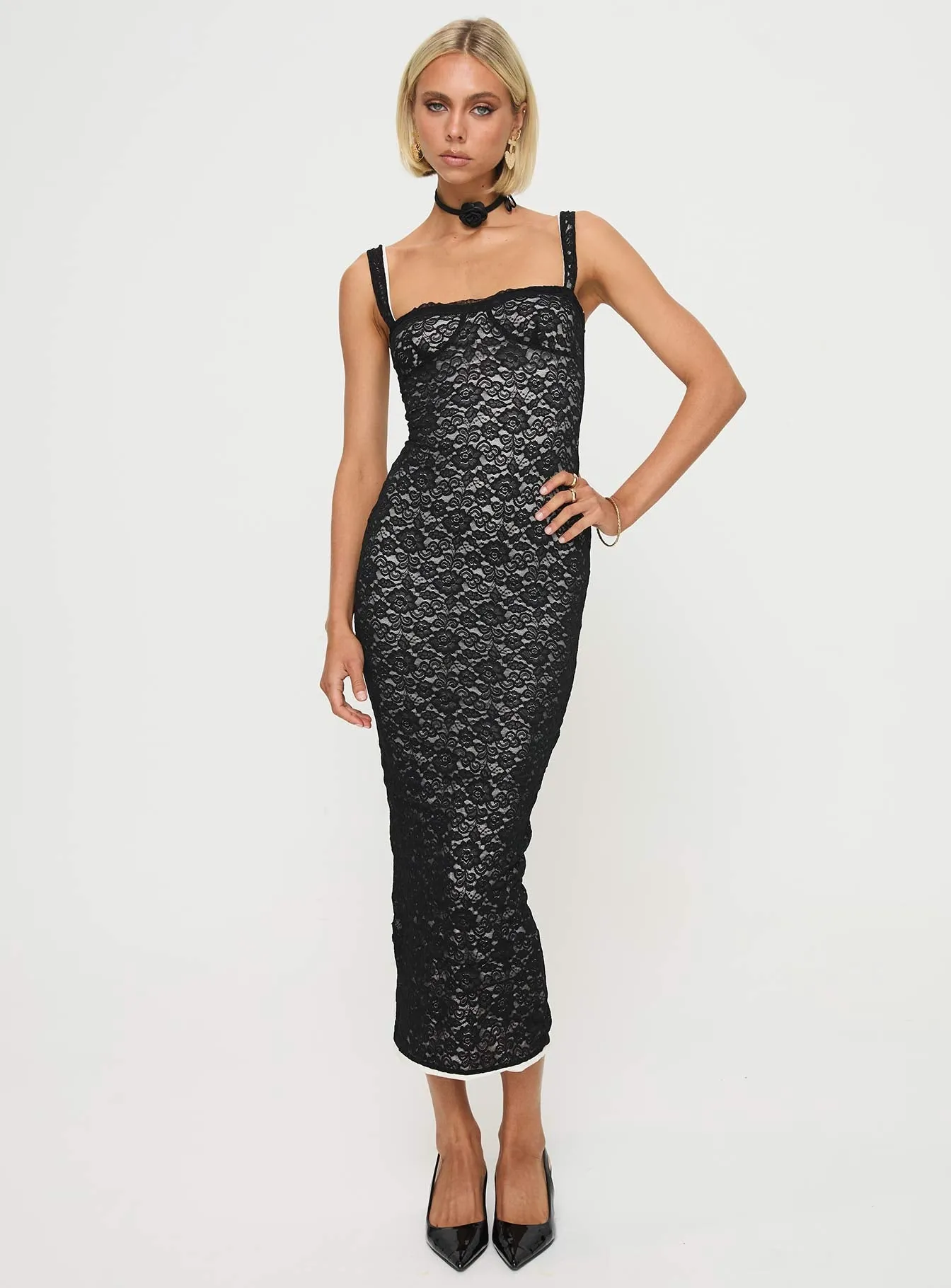 Deep V Gold Touch Fire Away Maxi Dress Black