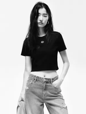 contrast Adaptable Front Logo Cropped T-shirt