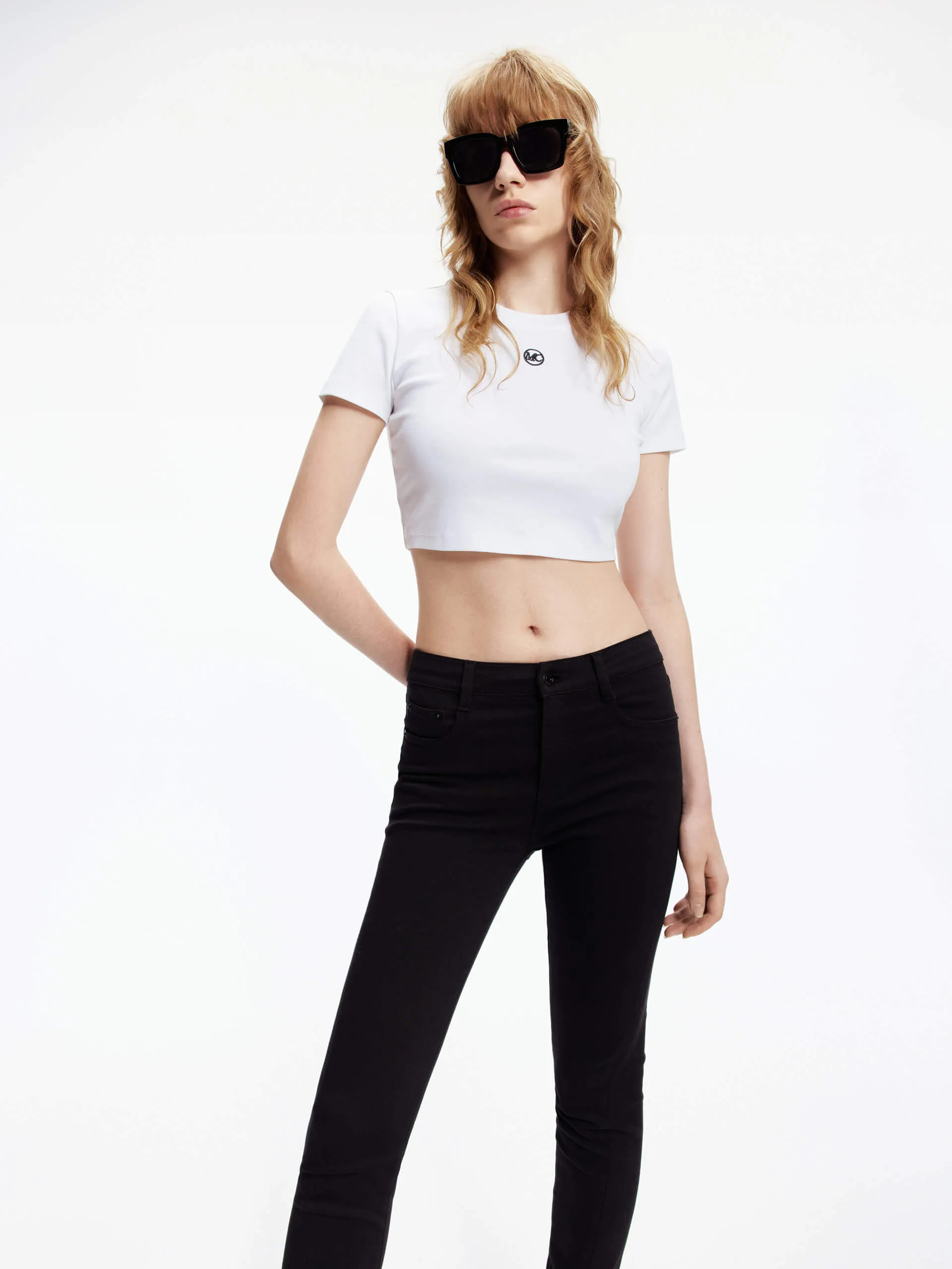 Front Logo Cropped T-shirt Vintage Wash Effect