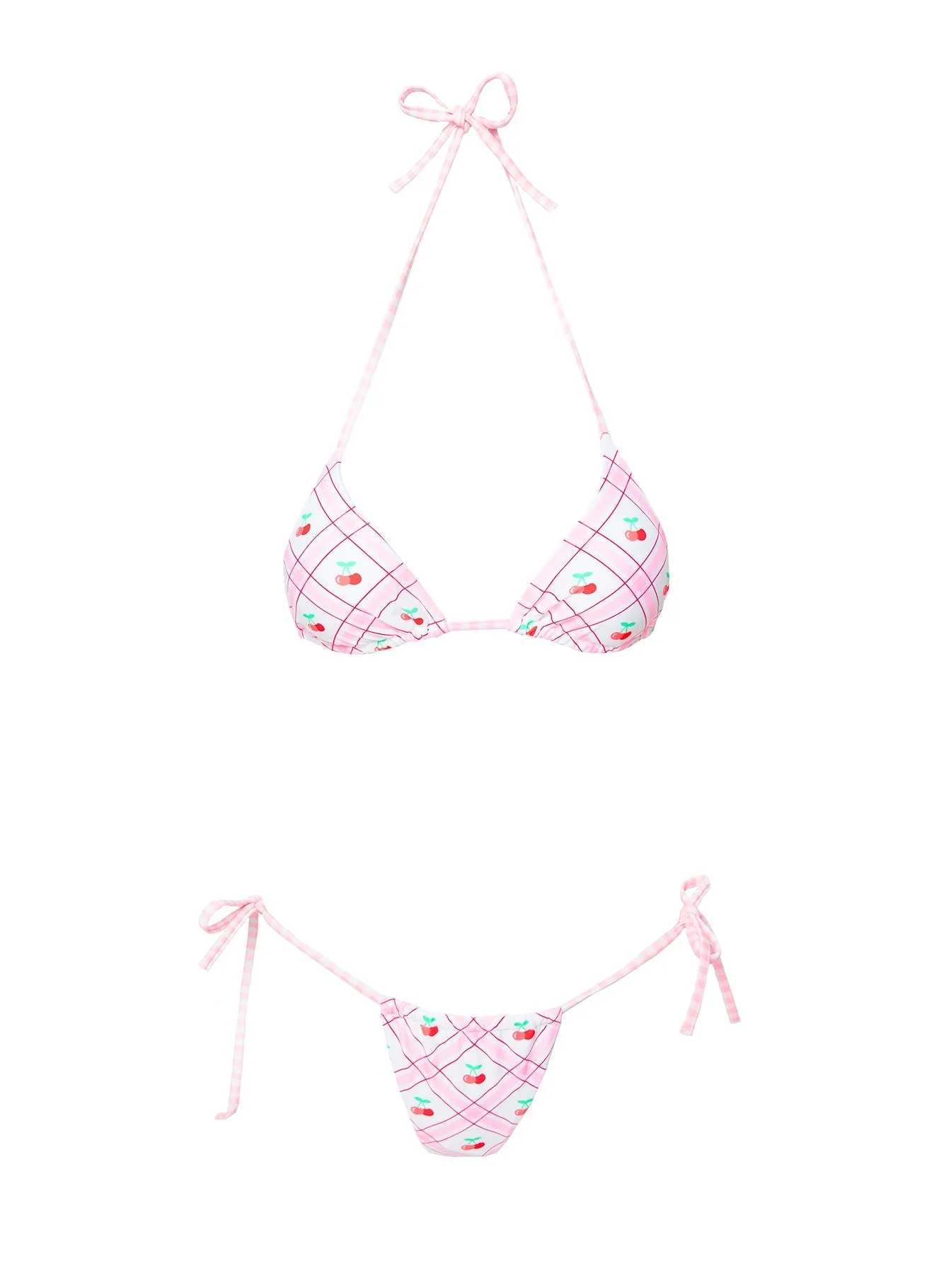 Jenner Tie Side Ruched Bikini Bottom Cherry Ultra Fine Mesh Insert Adjustable Ties Design