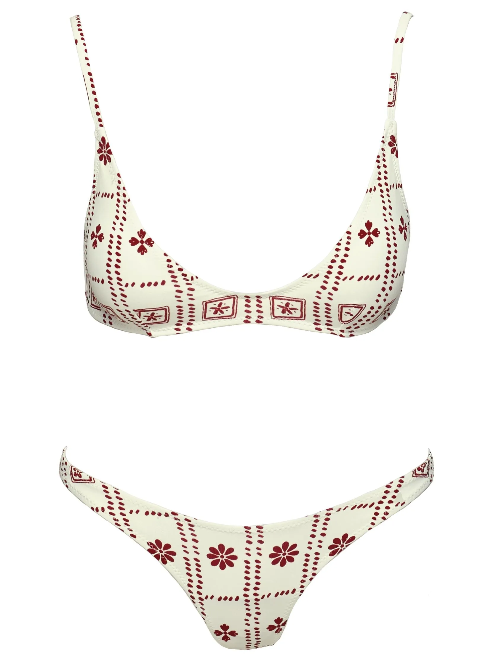 Quick Access Side Pockets Love Letters High Cut Cheeky Bikini Bottoms White / Red