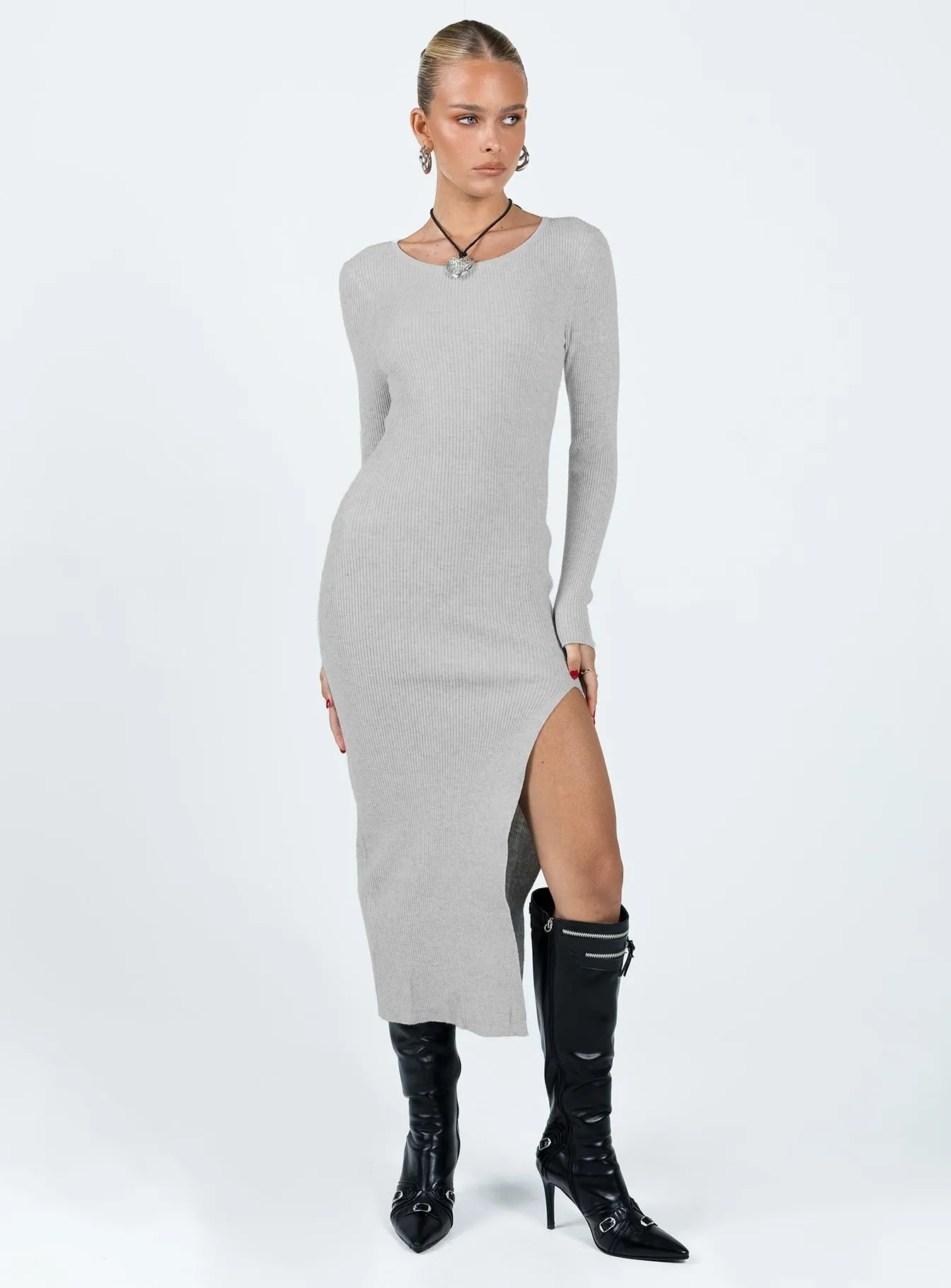 Fitro Long Sleeve Maxi Dress Grey Orange Heat Park Date