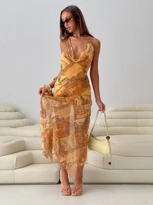The flowing nature of this maxi dress ensures that you can move freely without sacrificing style Comfortable night dress Lyanna Halter Cowl Neck Maxi Dress Multi