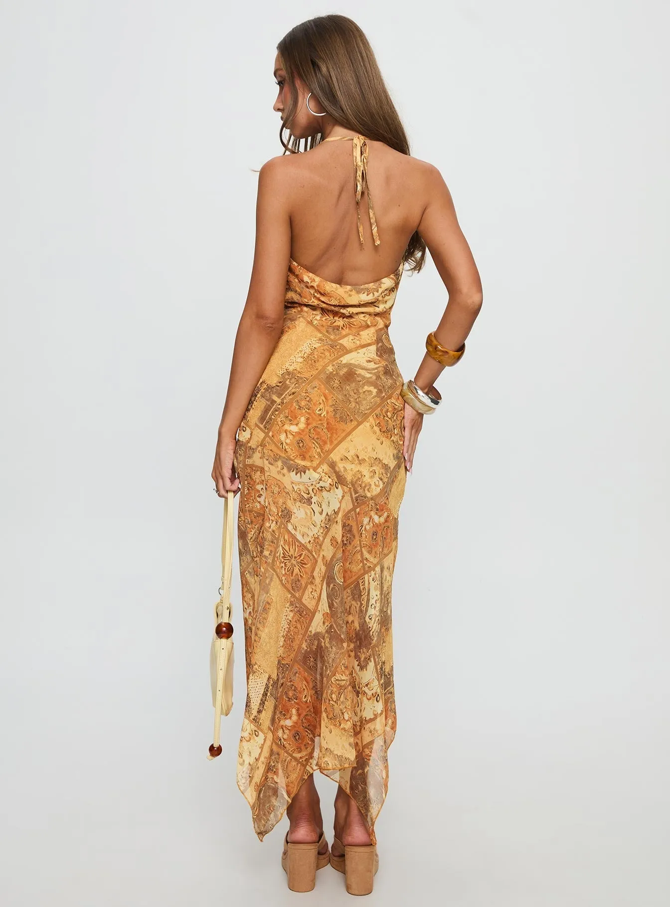 Lyanna Halter Cowl Neck Maxi Dress Multi Town Lane wrap waist