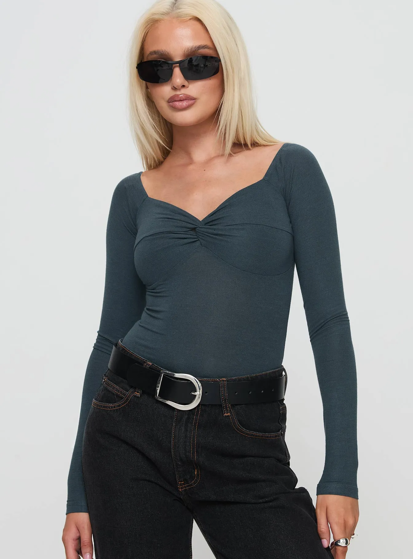 Casual Elegant Night Traveler Pici Long Sleeve Bodysuit Navy