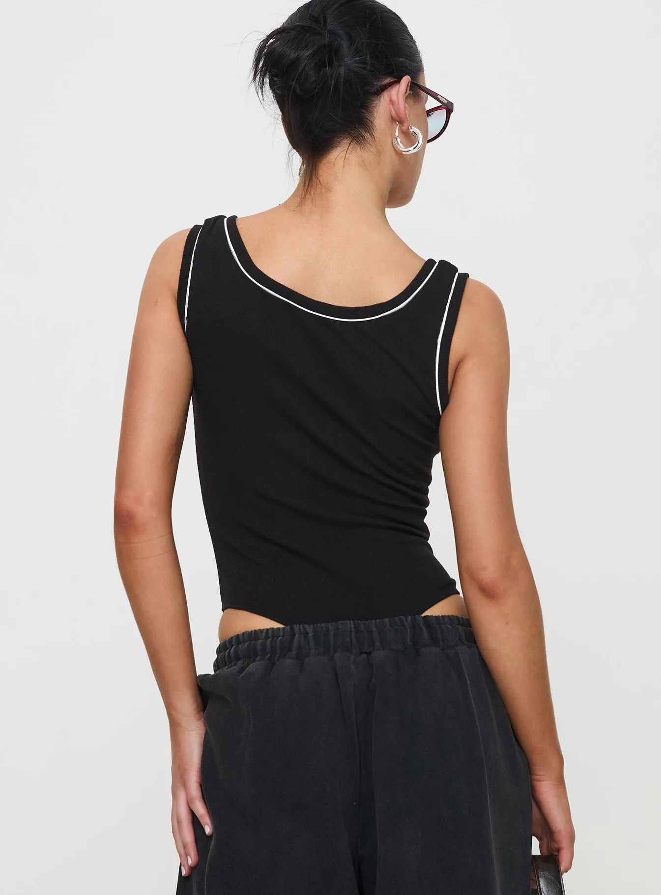 Velvela Contrast Stitch Bodysuit Black / White Date Comfy Night Club
