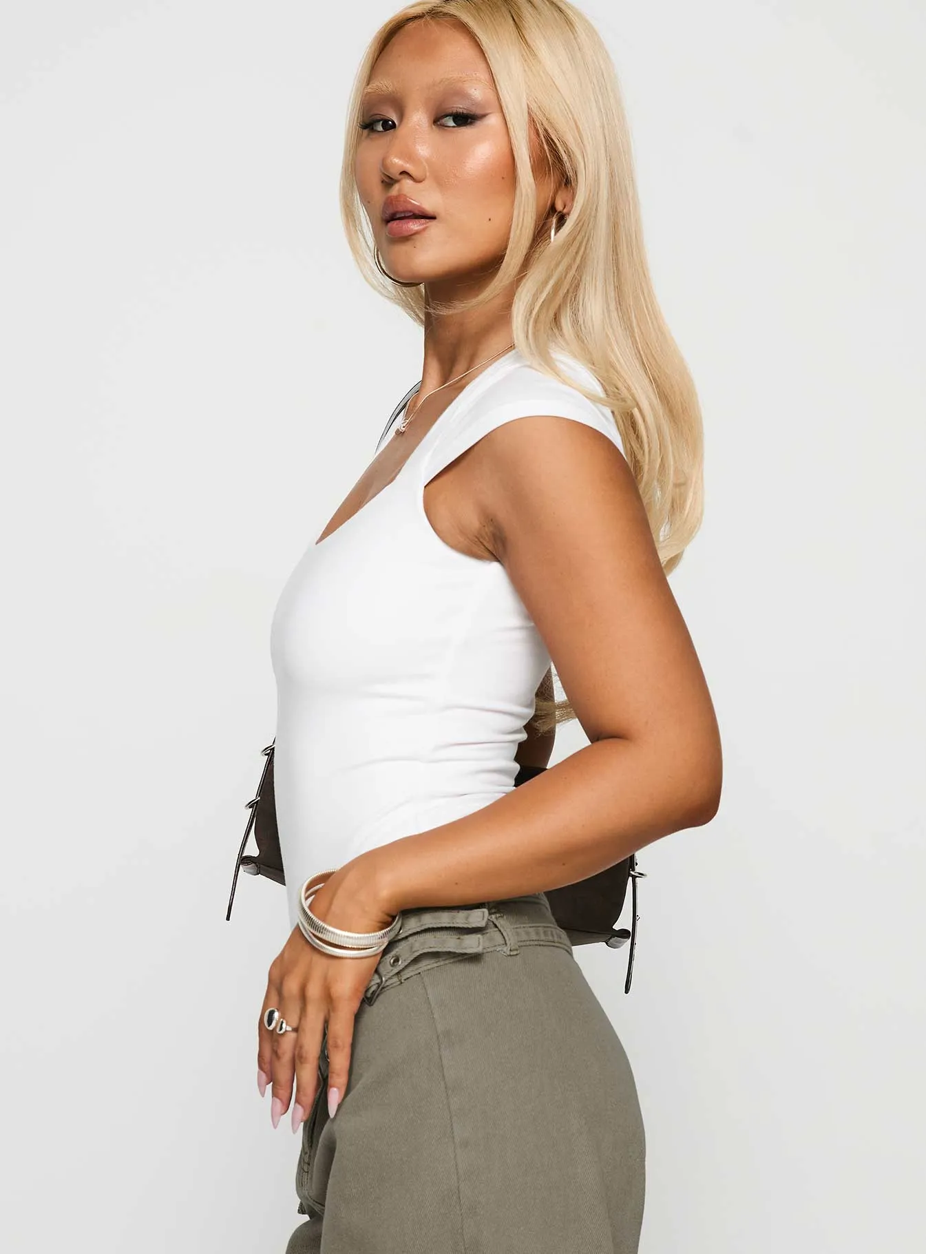 Want You Forever Bodysuit White Casual Minimal Classic Work